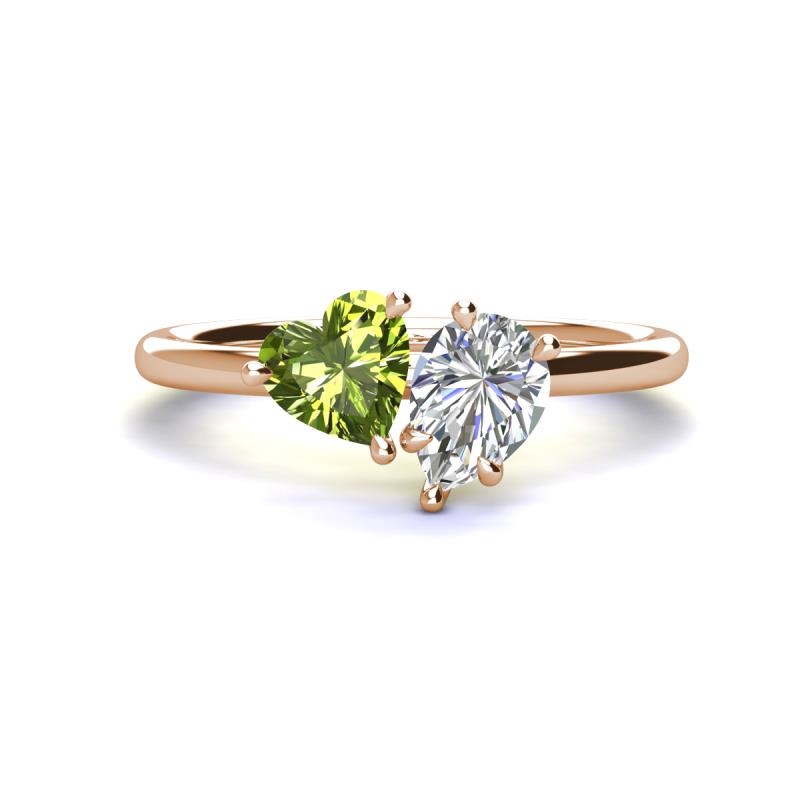 Sasha IGI Certified Pear Shape Lab Grown Diamond & Heart Shape Peridot 2 Stone Duo Ring 