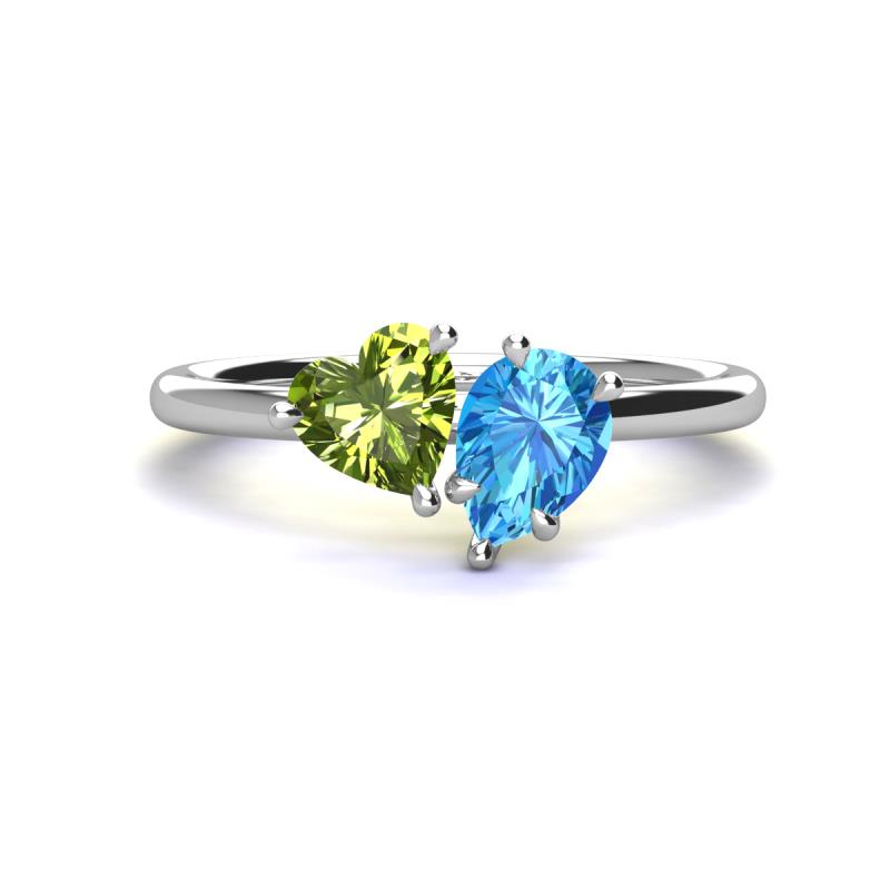 Sasha Heart Shape Peridot & Pear Shape Blue Topaz 2 Stone Duo Ring 