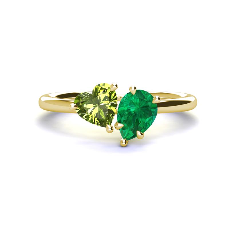 Sasha Heart Shape Peridot & Pear Shape Lab Created Emerald 2 Stone Duo Ring 