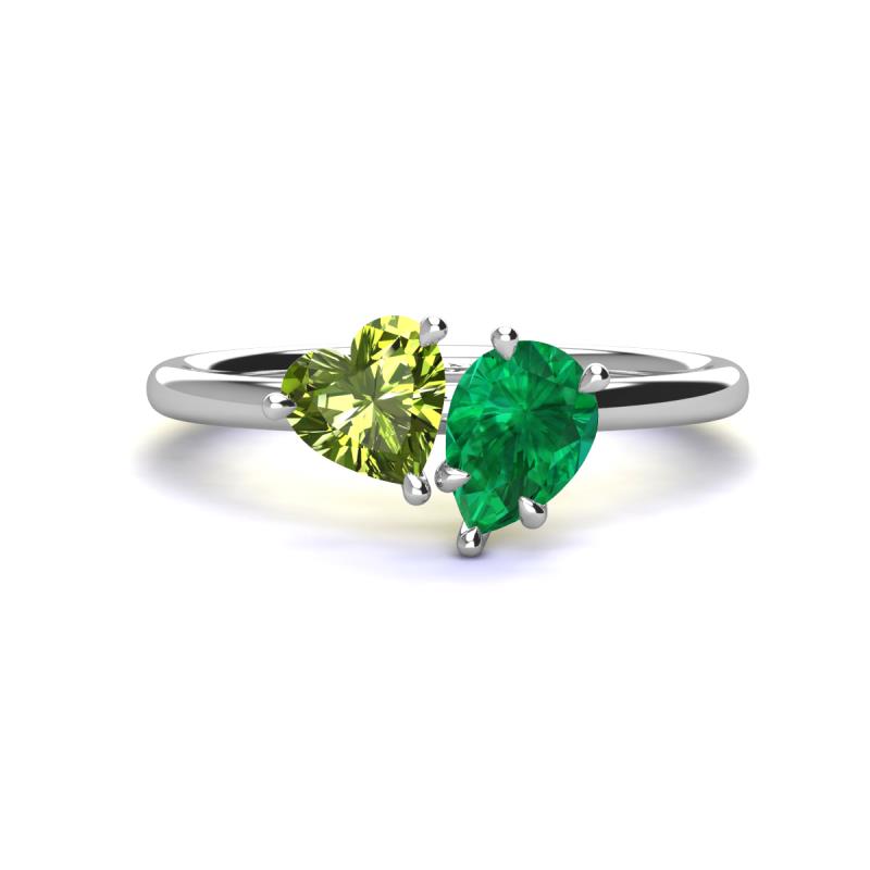Sasha Heart Shape Peridot & Pear Shape Lab Created Emerald 2 Stone Duo Ring 