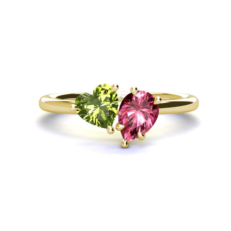 Sasha Heart Shape Peridot & Pear Shape Pink Tourmaline 2 Stone Duo Ring 