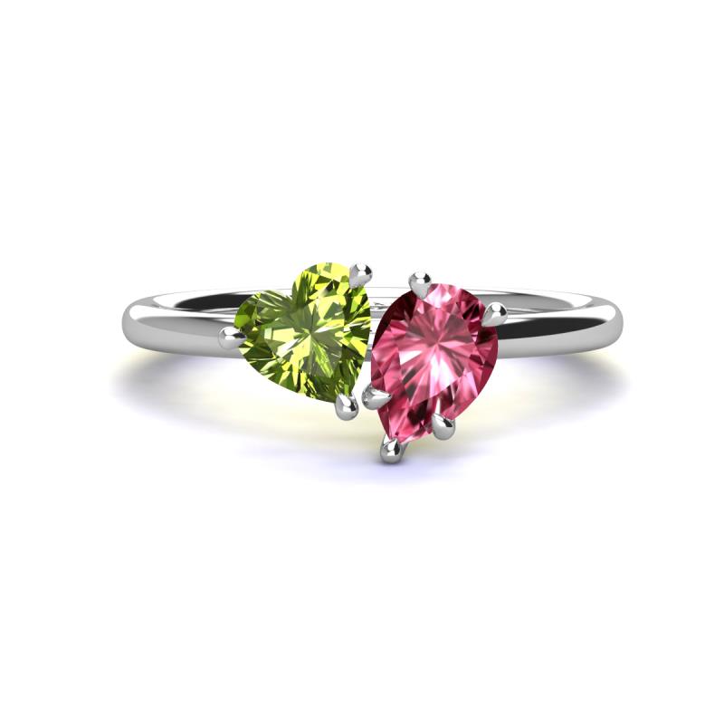 Sasha Heart Shape Peridot & Pear Shape Pink Tourmaline 2 Stone Duo Ring 