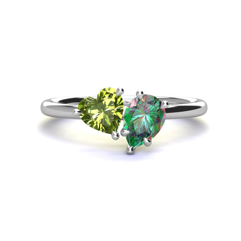 Sasha Heart Shape Peridot & Pear Shape Lab Created Alexandrite 2 Stone Duo Ring 