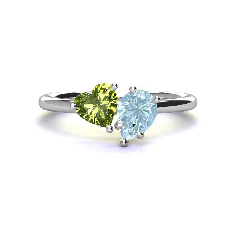 Sasha Heart Shape Peridot & Pear Shape Aquamarine 2 Stone Duo Ring 