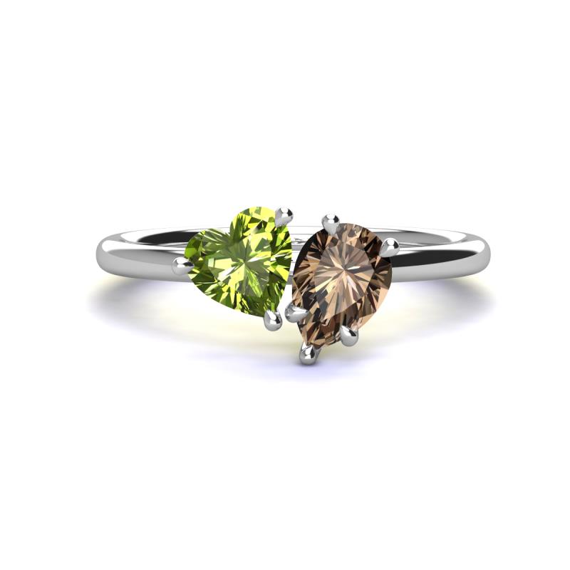 Sasha Heart Shape Peridot & Pear Shape Smoky Quartz 2 Stone Duo Ring 