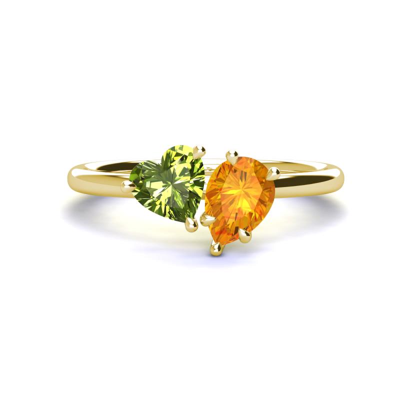 Sasha Heart Shape Peridot & Pear Shape Citrine 2 Stone Duo Ring 