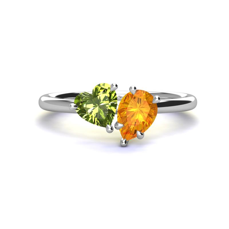 Sasha Heart Shape Peridot & Pear Shape Citrine 2 Stone Duo Ring 