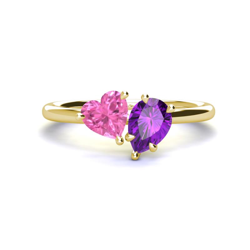 Sasha Heart Shape Lab Created Pink Sapphire & Pear Shape Amethyst 2 Stone Duo Ring 