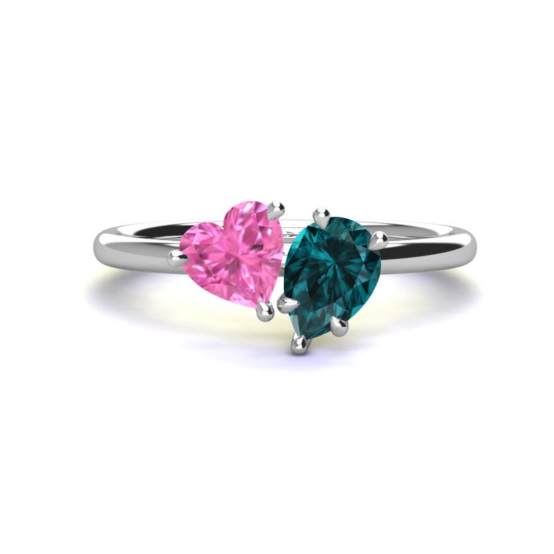 Sasha Heart Shape Lab Created Pink Sapphire & Pear Shape London Blue Topaz 2 Stone Duo Ring 