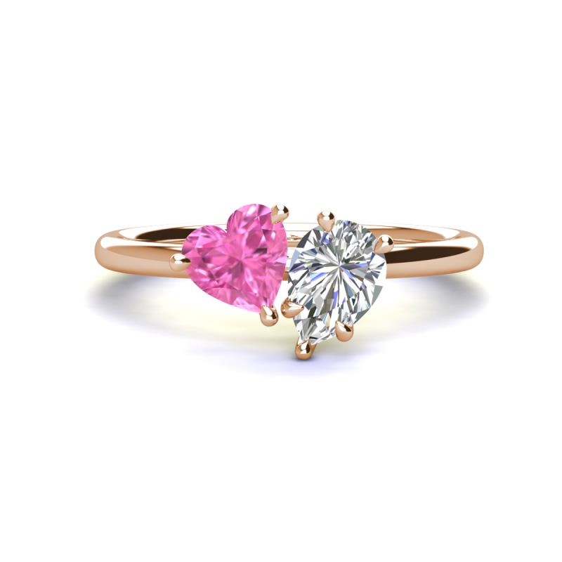 Sasha GIA Certified Pear Shape Diamond & Heart Shape Lab Created Pink Sapphire 2 Stone Duo Ring 