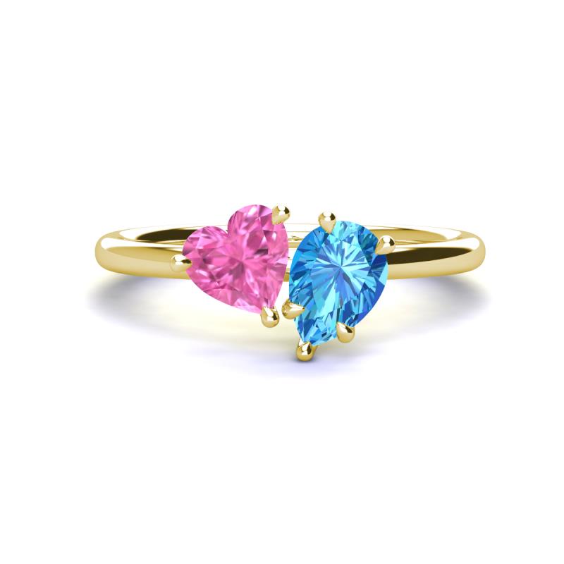 Sasha Heart Shape Lab Created Pink Sapphire & Pear Shape Blue Topaz 2 Stone Duo Ring 