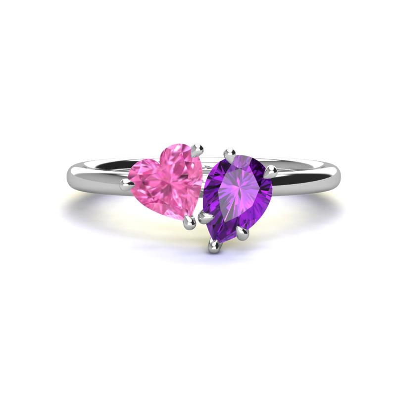 Sasha Heart Shape Lab Created Pink Sapphire & Pear Shape Amethyst 2 Stone Duo Ring 