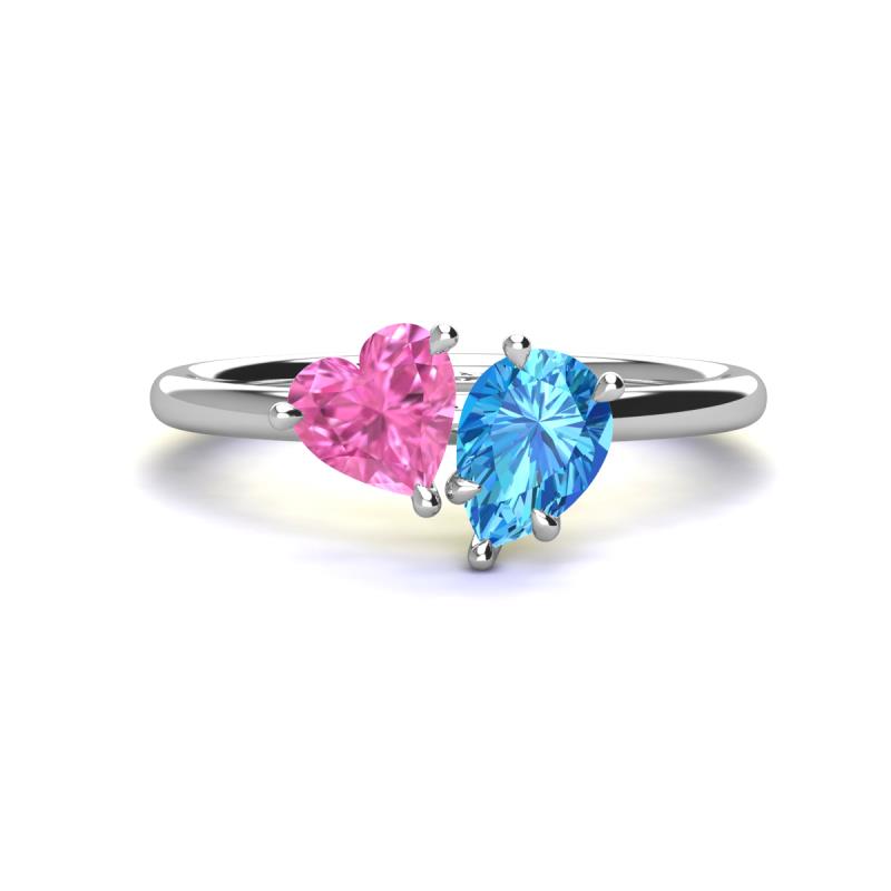 Sasha Heart Shape Lab Created Pink Sapphire & Pear Shape Blue Topaz 2 Stone Duo Ring 