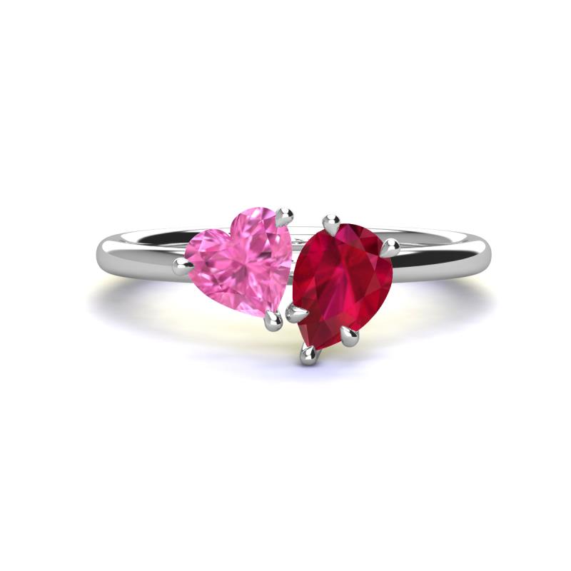 Sasha Heart & Pear Shape Created Pink Sapphire & Created Ruby 2 Stone Duo Ring 