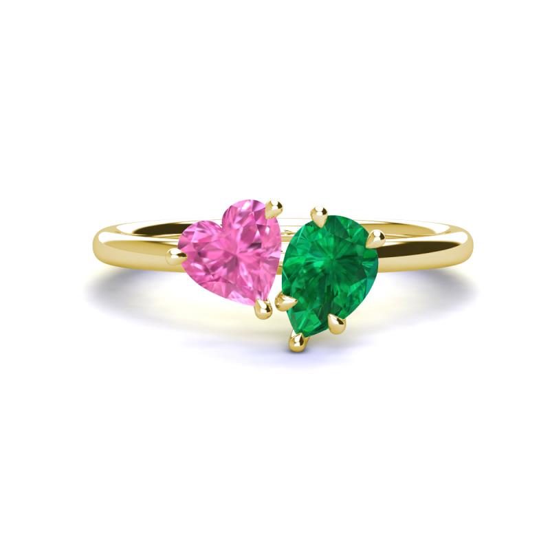 Sasha Heart & Pear Shape Created Pink Sapphire & Created Emerald 2 Stone Duo Ring 