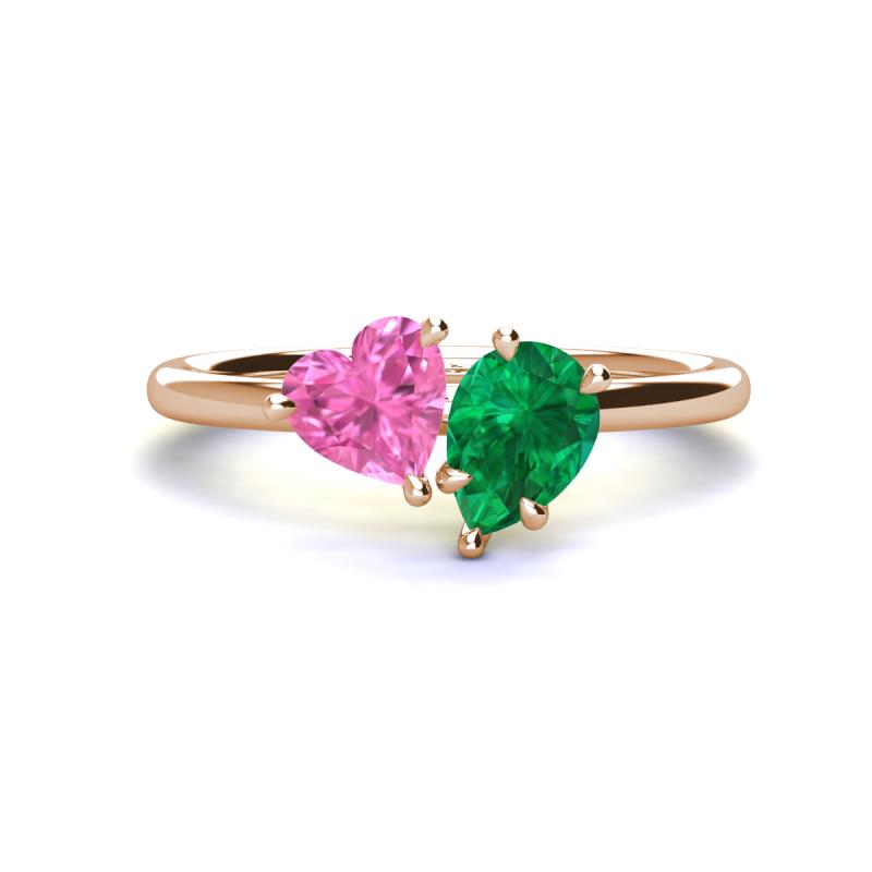 Sasha Heart & Pear Shape Created Pink Sapphire & Created Emerald 2 Stone Duo Ring 