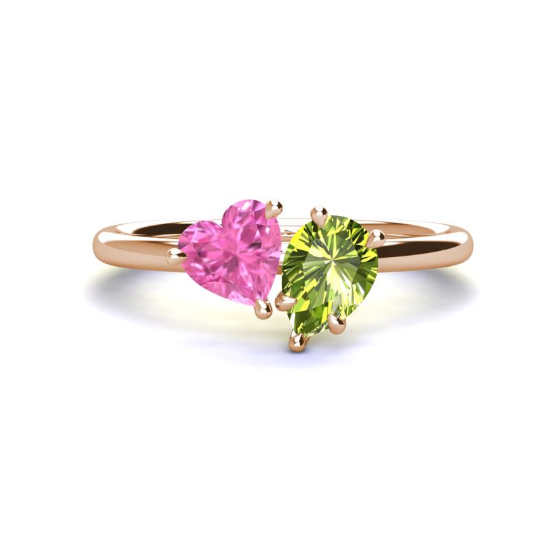 Sasha Heart Shape Lab Created Pink Sapphire & Pear Shape Peridot 2 Stone Duo Ring 