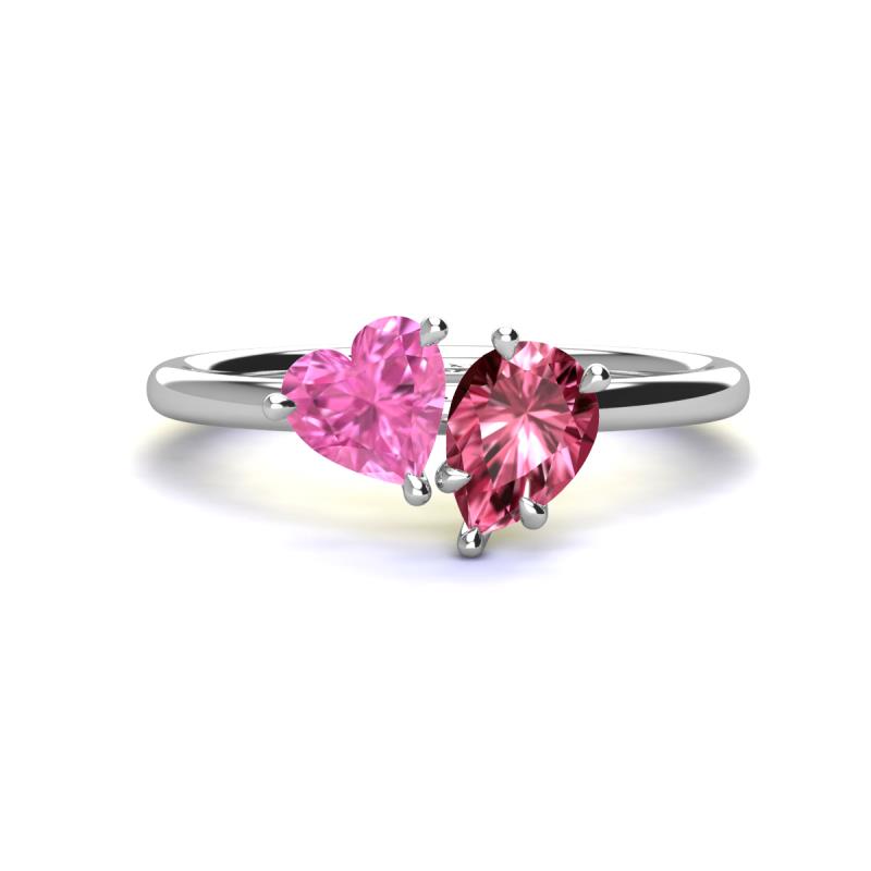 Sasha Heart Shape Lab Created Pink Sapphire & Pear Shape Pink Tourmaline 2 Stone Duo Ring 