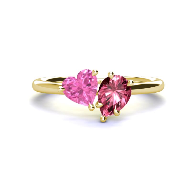 Sasha Heart Shape Lab Created Pink Sapphire & Pear Shape Pink Tourmaline 2 Stone Duo Ring 