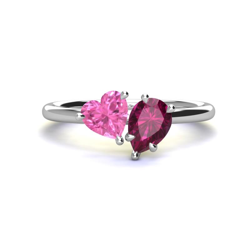 Sasha Heart Shape Lab Created Pink Sapphire & Pear Shape Rhodolite Garnet 2 Stone Duo Ring 
