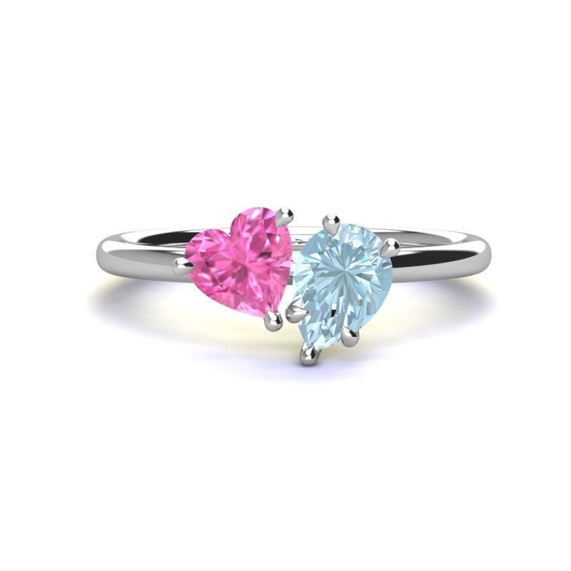 Sasha Heart Shape Lab Created Pink Sapphire & Pear Shape Aquamarine 2 Stone Duo Ring 