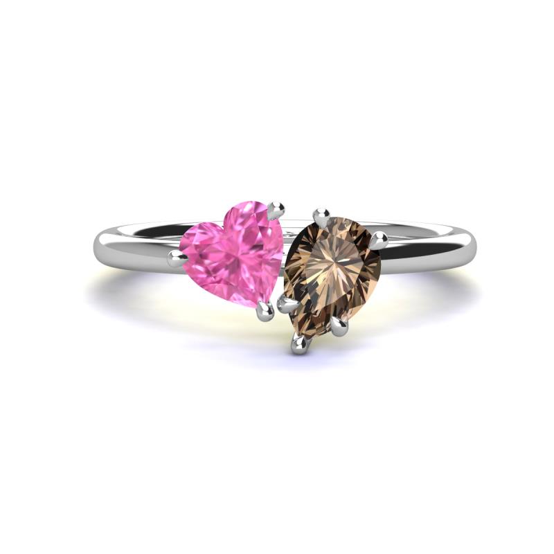 Sasha Heart Shape Lab Created Pink Sapphire & Pear Shape Smoky Quartz 2 Stone Duo Ring 