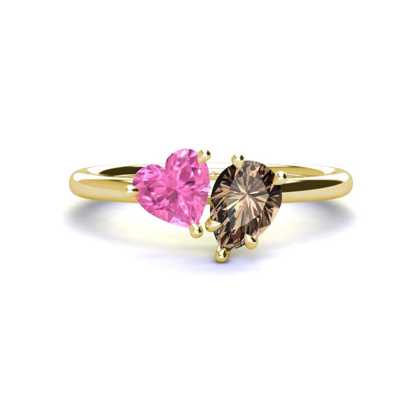 Sasha Heart Shape Lab Created Pink Sapphire & Pear Shape Smoky Quartz 2 Stone Duo Ring 