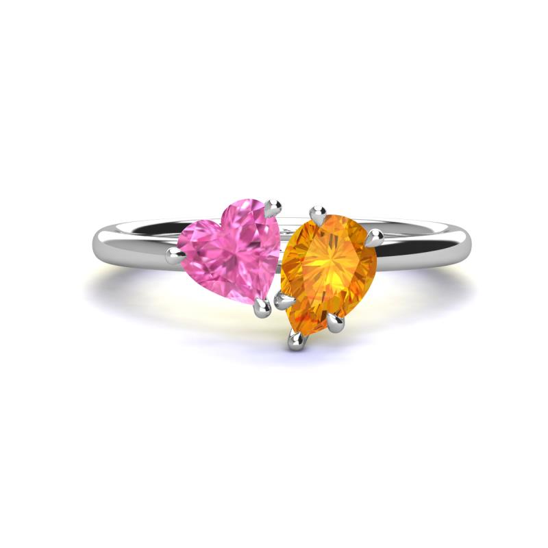 Sasha Heart Shape Lab Created Pink Sapphire & Pear Shape Citrine 2 Stone Duo Ring 