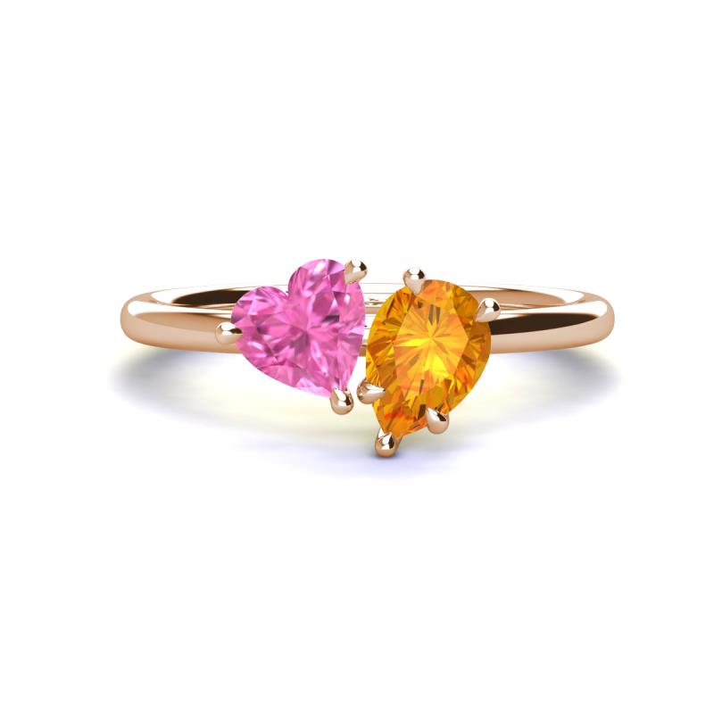 Sasha Heart Shape Lab Created Pink Sapphire & Pear Shape Citrine 2 Stone Duo Ring 