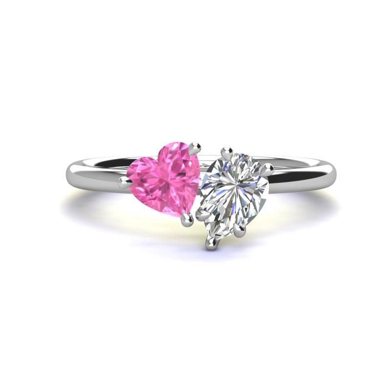 Sasha IGI Certified Pear Shape Lab Grown Diamond & Heart Shape Lab Created Pink Sapphire 2 Stone Duo Ring 