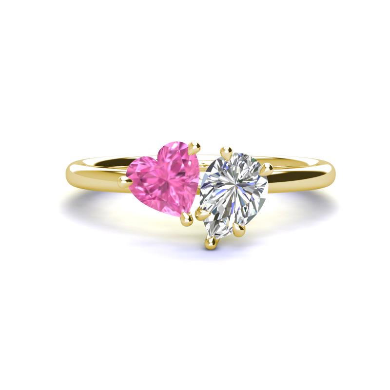 Sasha Heart Shape Lab Created Pink Sapphire & Pear Shape Forever Brilliant Moissanite 2 Stone Duo Ring 