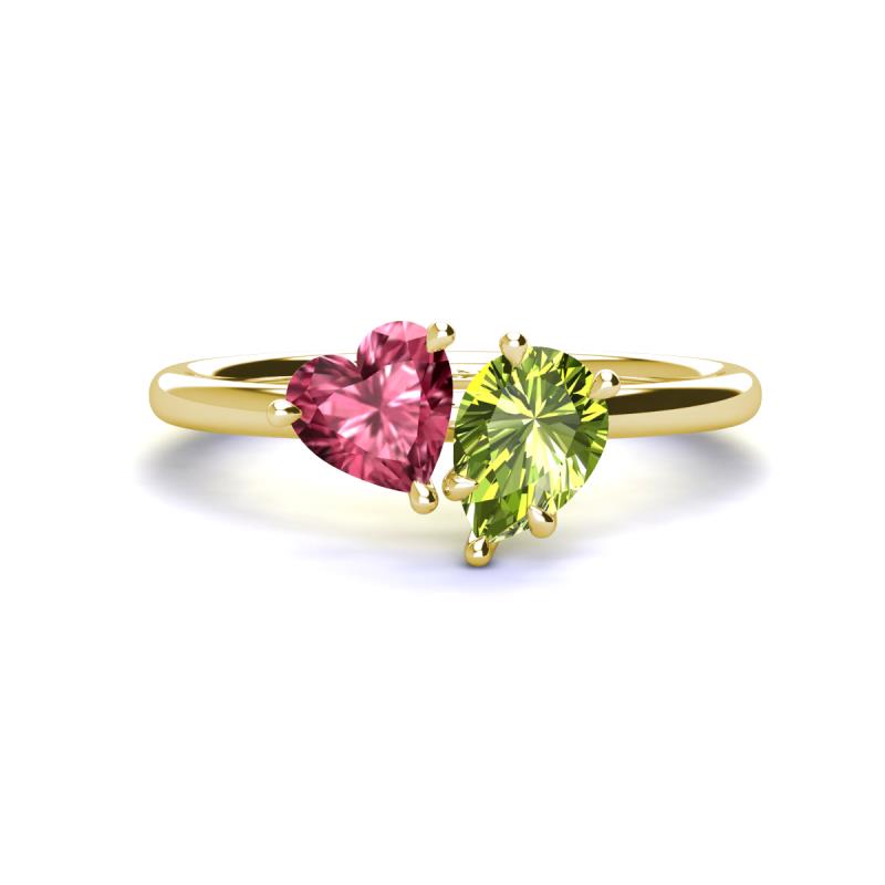 Sasha Heart Shape Pink Tourmaline & Pear Shape Peridot 2 Stone Duo Ring 