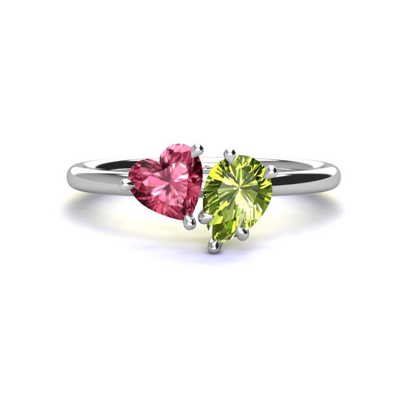 Sasha Heart Shape Pink Tourmaline & Pear Shape Peridot 2 Stone Duo Ring 