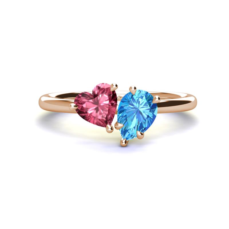 Sasha Heart Shape Pink Tourmaline & Pear Shape Blue Topaz 2 Stone Duo Ring 