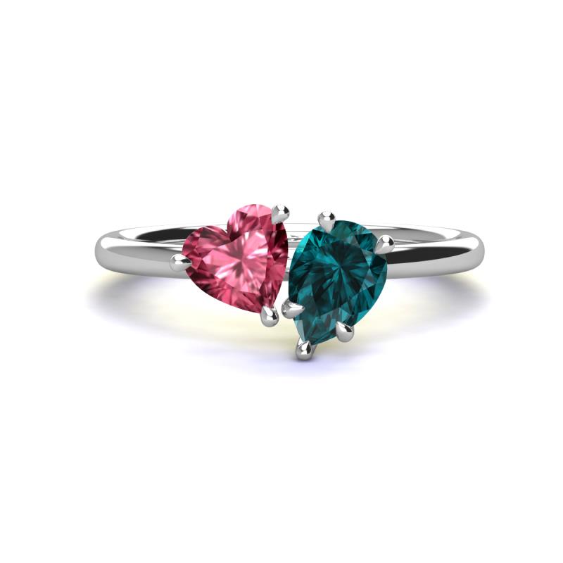 Sasha Heart Shape Pink Tourmaline & Pear Shape London Blue Topaz 2 Stone Duo Ring 