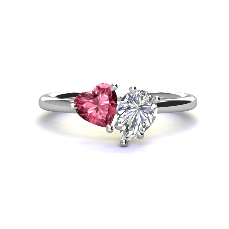 Sasha IGI Certified Pear Shape Lab Grown Diamond & Heart Shape Pink Tourmaline 2 Stone Duo Ring 