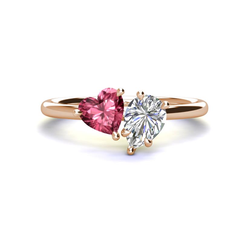 Sasha IGI Certified Pear Shape Lab Grown Diamond & Heart Shape Pink Tourmaline 2 Stone Duo Ring 