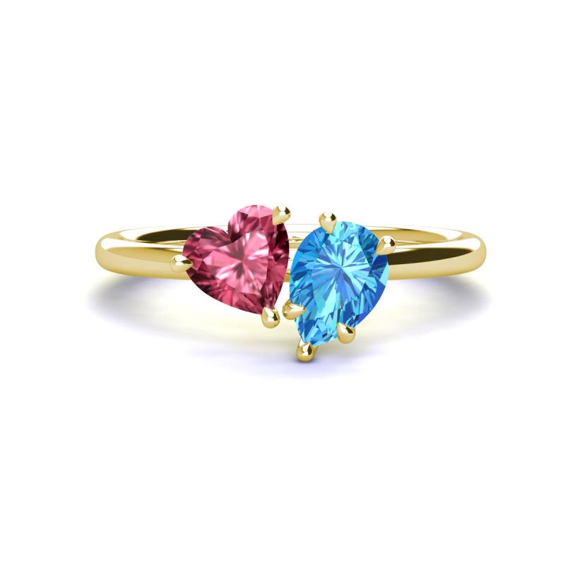 Sasha Heart Shape Pink Tourmaline & Pear Shape Blue Topaz 2 Stone Duo Ring 