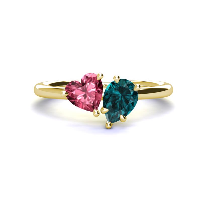 Sasha Heart Shape Pink Tourmaline & Pear Shape London Blue Topaz 2 Stone Duo Ring 