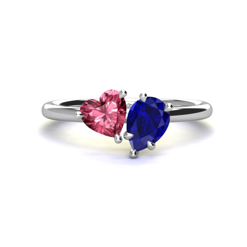 Sasha Heart Shape Pink Tourmaline & Pear Shape Lab Created Blue Sapphire 2 Stone Duo Ring 