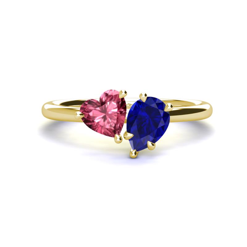 Sasha Heart Shape Pink Tourmaline & Pear Shape Lab Created Blue Sapphire 2 Stone Duo Ring 