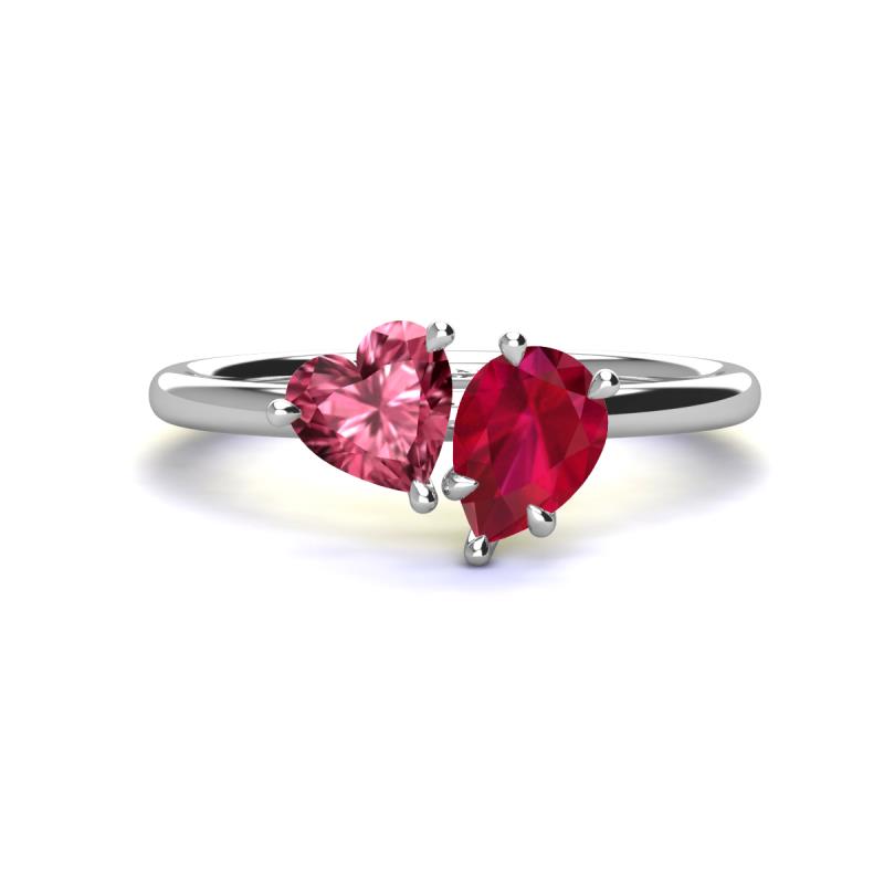 Sasha Heart Shape Pink Tourmaline & Pear Shape Lab Created Ruby 2 Stone Duo Ring 