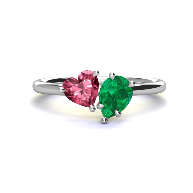 Sasha Heart Shape Pink Tourmaline & Pear Shape Lab Created Emerald 2 Stone Duo Ring 