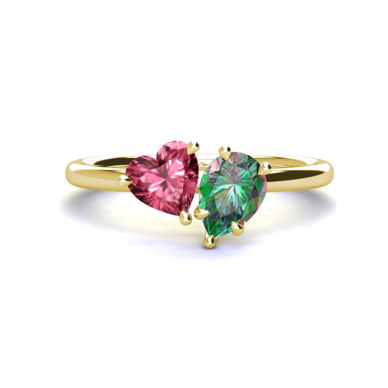 Sasha Heart Shape Pink Tourmaline & Pear Shape Lab Created Alexandrite 2 Stone Duo Ring 