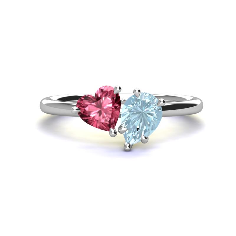 Sasha Heart Shape Pink Tourmaline & Pear Shape Aquamarine 2 Stone Duo Ring 