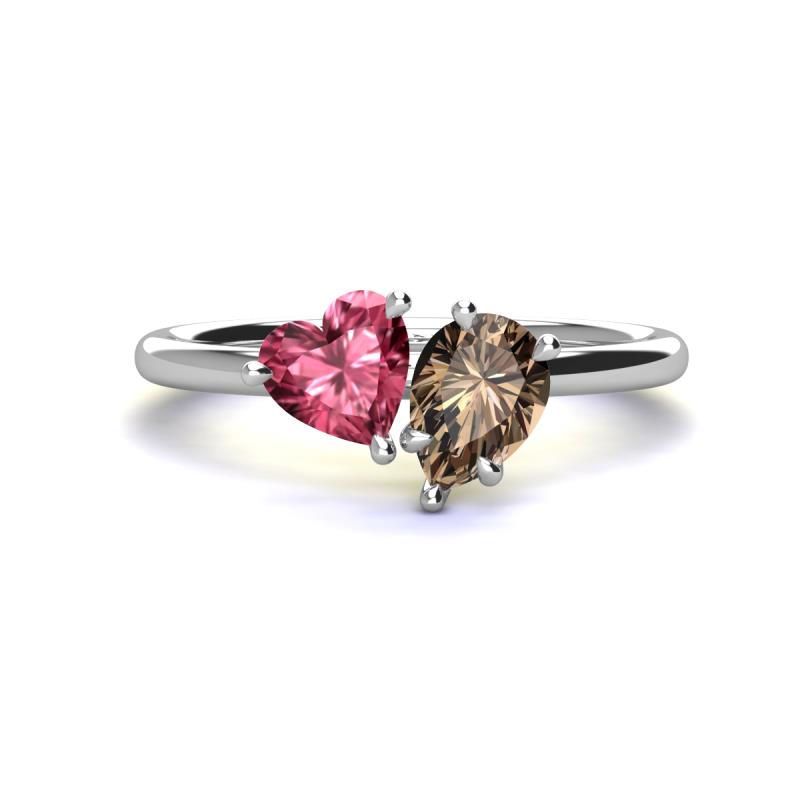 Sasha Heart Shape Pink Tourmaline & Pear Shape Smoky Quartz 2 Stone Duo Ring 