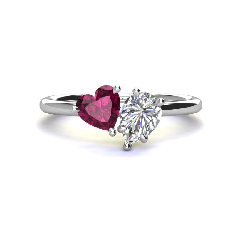 Sasha GIA Certified Pear Shape Diamond & Heart Shape Rhodolite Garnet 2 Stone Duo Ring 