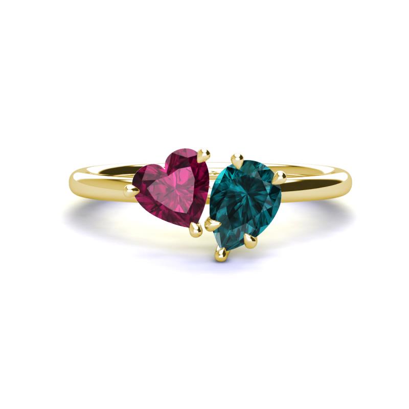 Sasha Heart Shape Rhodolite Garnet & Pear Shape London Blue Topaz 2 Stone Duo Ring 