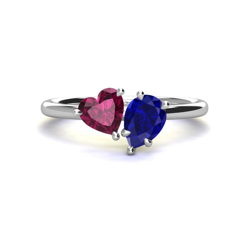 Sasha Heart Shape Rhodolite Garnet & Pear Shape Lab Created Blue Sapphire 2 Stone Duo Ring 