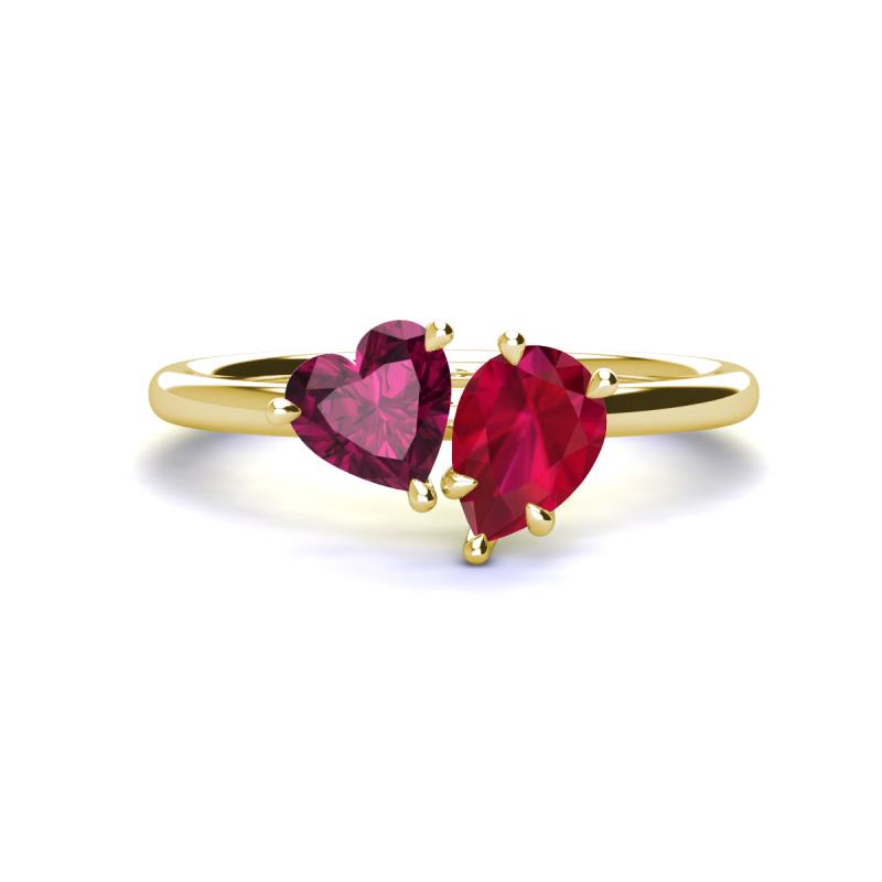 Sasha Heart Shape Rhodolite Garnet & Pear Shape Lab Created Ruby 2 Stone Duo Ring 